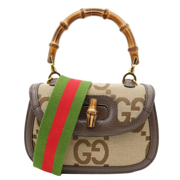 Gucci  Bamboo Small Jumbo Canvas Convertible Top Handle Bag Beige 675797 - Picture 1 of 12